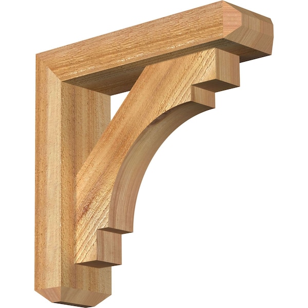 Ekena Millwork Merced Craftsman Rough Sawn Bracket w/ Offset Brace, Western Red Cedar, 4"W x 14"D x 14"H BKT0402X14X14MRC04RWR - main